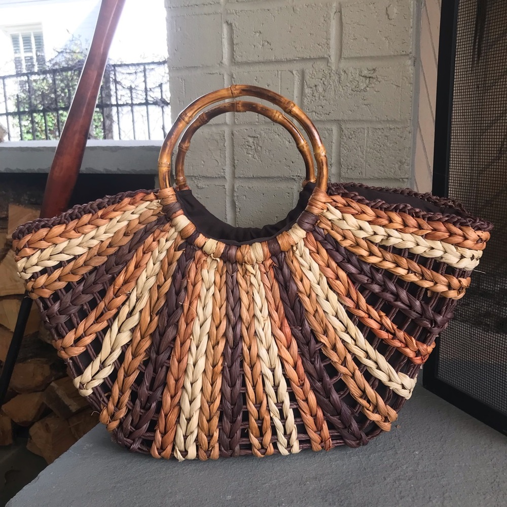 Boho Straw Rattan Tote - Picture 4 of 9
